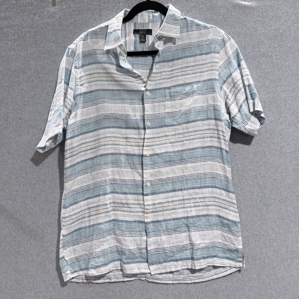 Club Room Luxury 100% Linen Striped Short Sleeve Shirt Dadcore  Mens Small surf